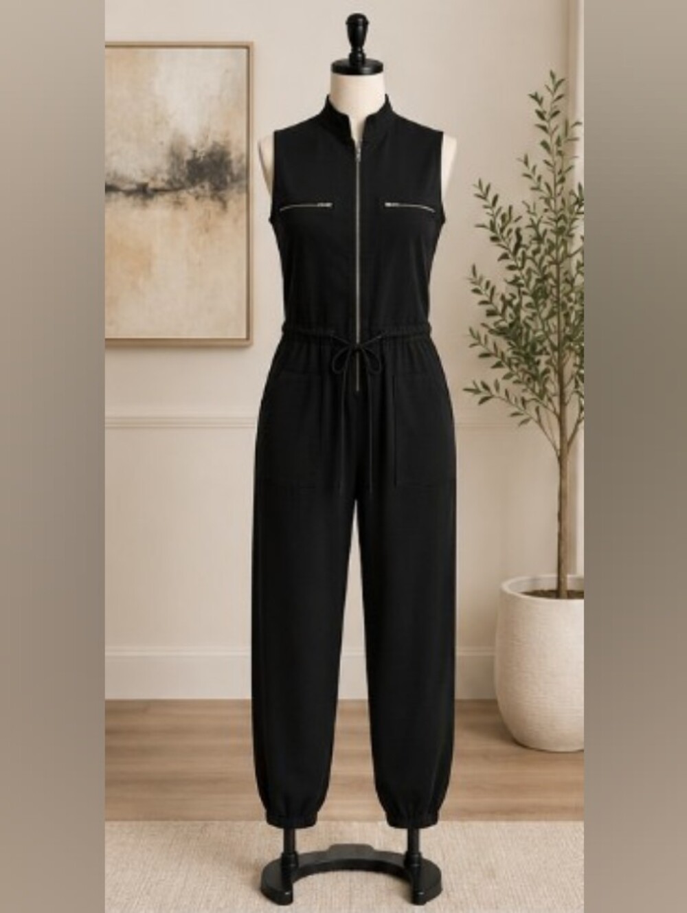 Dolan T-Shirt Black Utility Sleeveless Jumpsuit | Zip Front | Size Medium